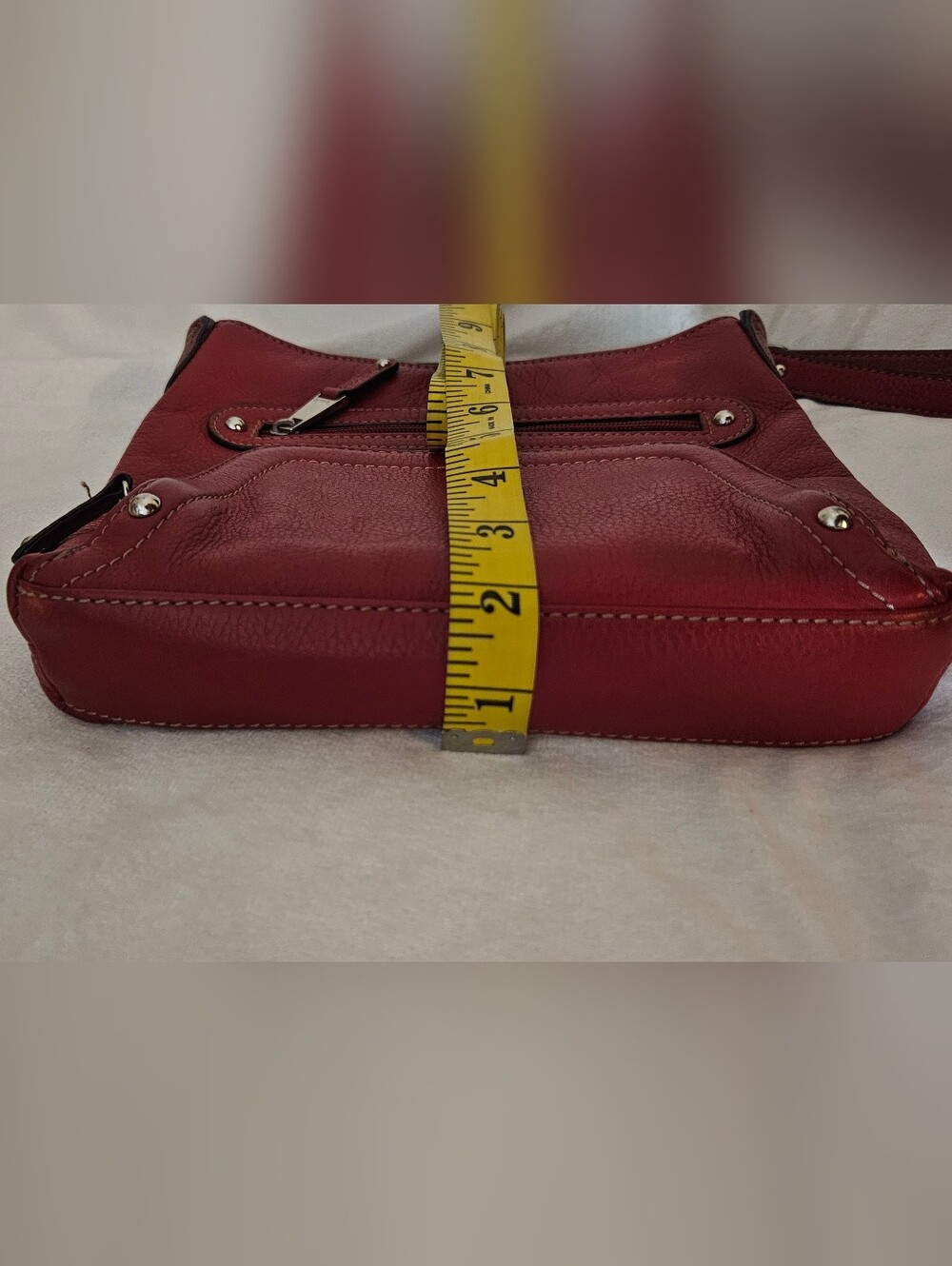 Tignanello Red Leather Crossbody with Front Zip Pockets - Picture 7 of 13